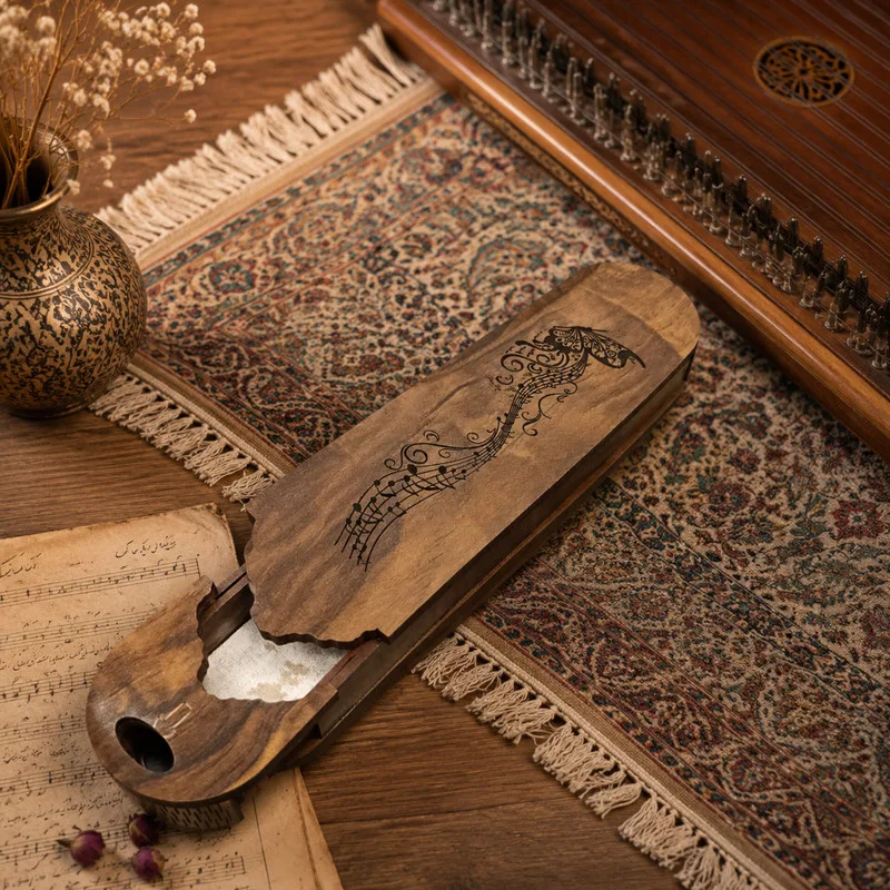 جعبه مضراب سنتور مدل چوبی کشویی نوت پروانه