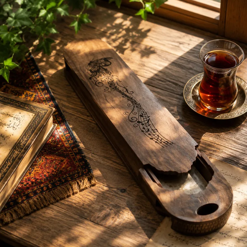 جعبه مضراب سنتور مدل چوبی کشویی نوت پروانه