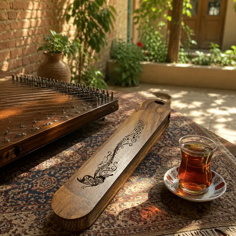 جعبه مضراب سنتور مدل چوبی کشویی نوت پروانه